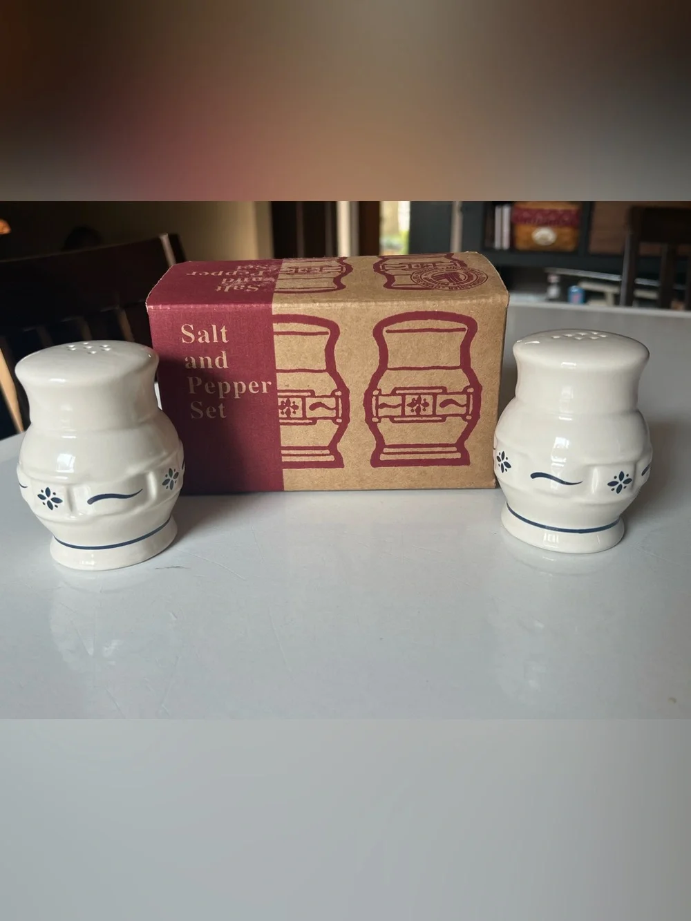 Longaberger Woven Traditions Blue Ceramic Salt & Pepper Shaker Set